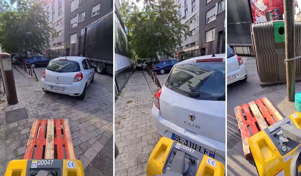 Lkw-Fahrer zeigt in einem viralen Video, wie einfach er ein falsch geparktes Auto umparkt